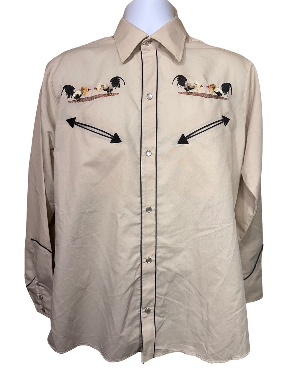 VTG Espuela de Oro Western Shirt Rooster Embroidery Pearl Snap Buttons M